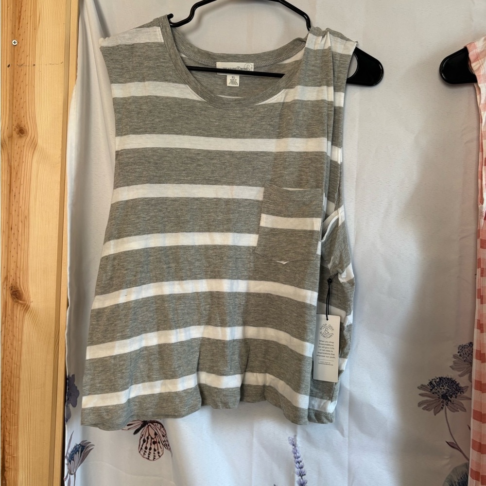 Treasure & Bond Kids Gray and White Striped Tank Top